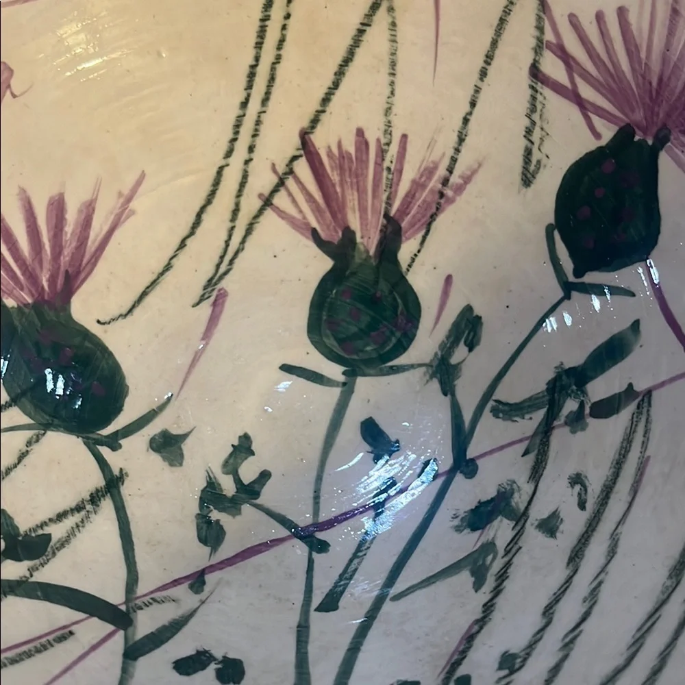 White and Pink Ceramic Art Plate with Floral Design - Picture 5 of 5